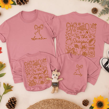 Tis the Season Football Romper & Tee Set for Baby & Toddler Fall Game Day Fun Bow & Pumpkin Design in Tan/Brown Whimsical Autumn Outfit 138