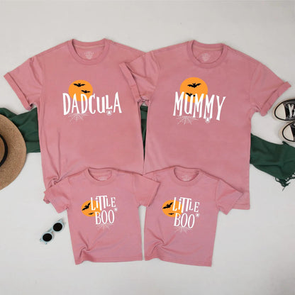 Matching Halloween Family Shirts - Dadcula, Mummy & Little Boo Tees with Spooky Bats & Moon - Cute & Fun Family Halloween Outfits