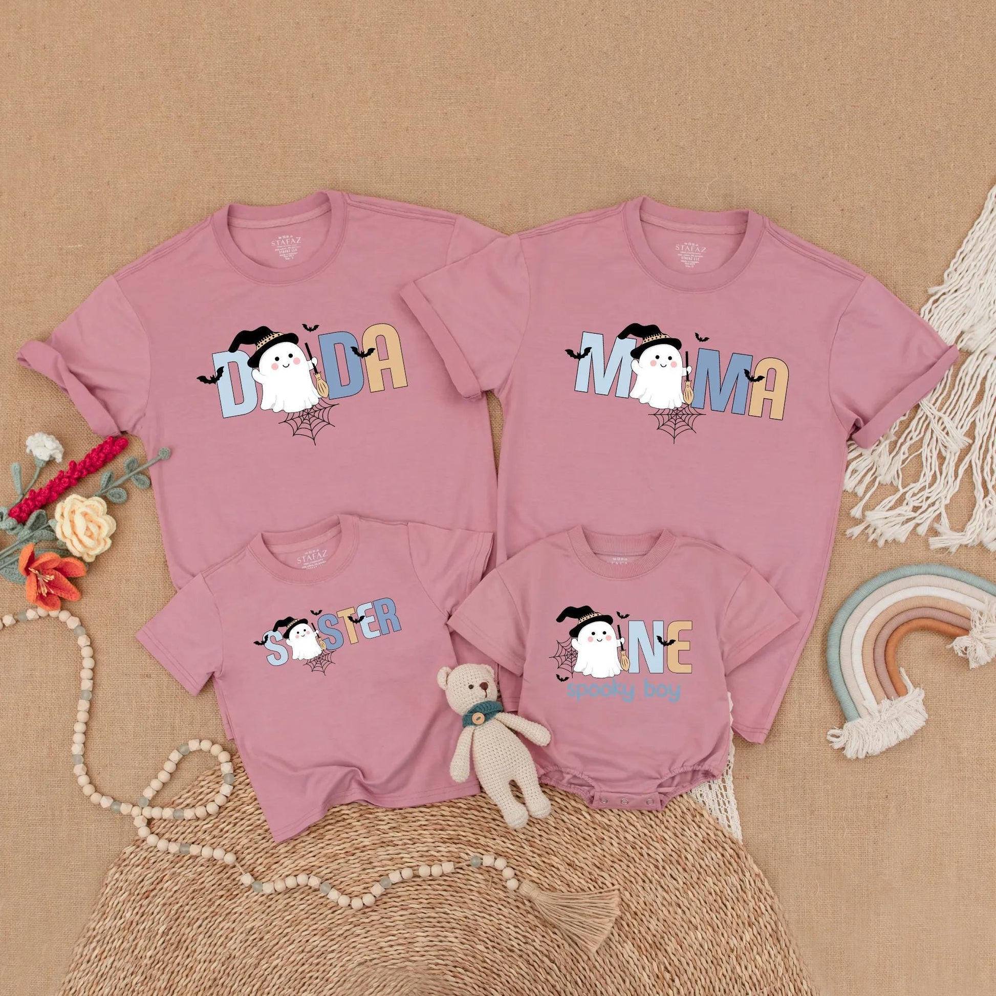 Spooky One Birthday Boy Matching Family Shirts Halloween Ghost Witch Party Outfit  First Birthday Cute Pastel Dada Mama Brother Tee 1st Halloween