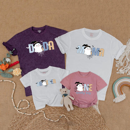 Spooky One Birthday Boy Matching Family Shirts Halloween Ghost Witch Party Outfit  First Birthday Cute Pastel Dada Mama Brother Tee 1st Halloween