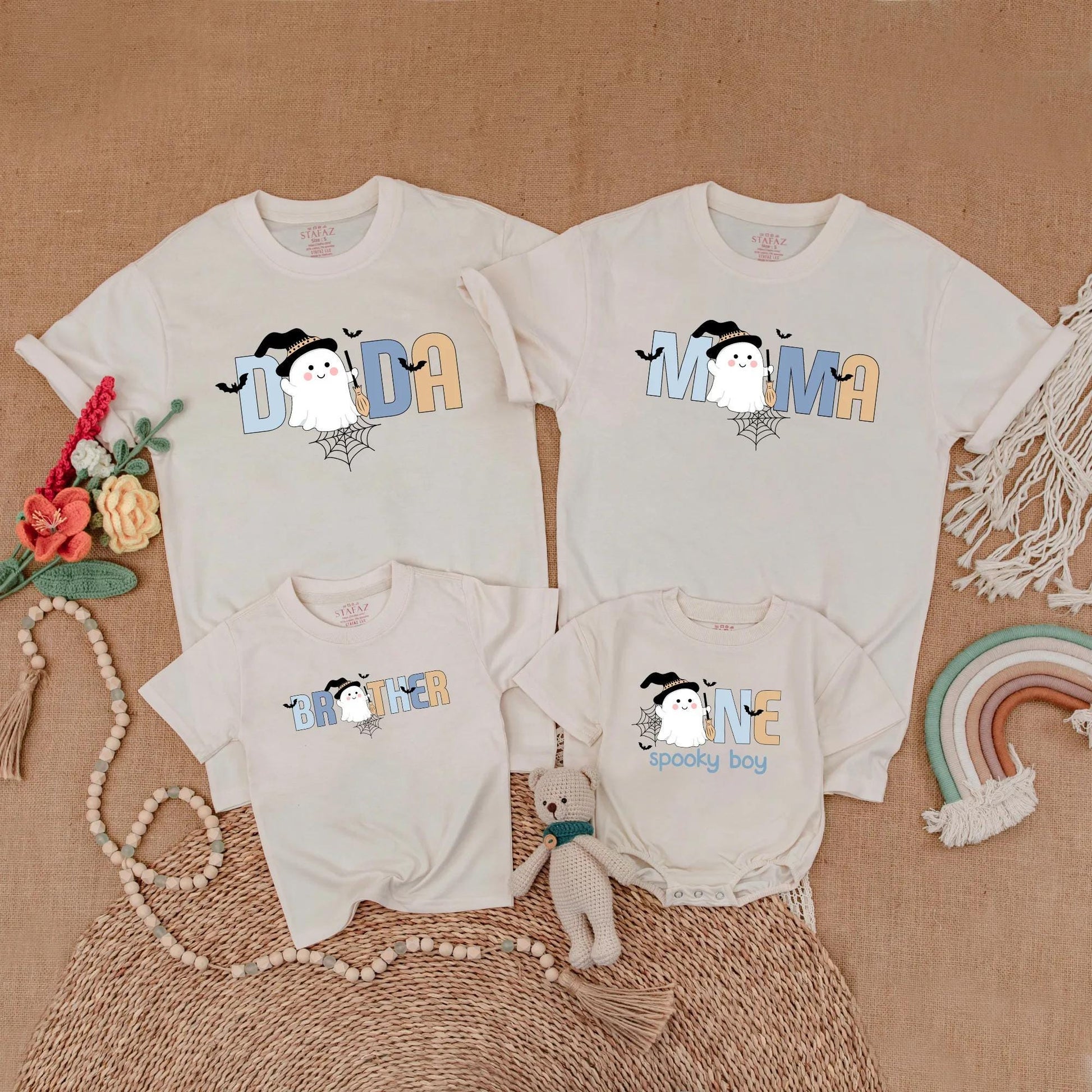 Spooky One Birthday Boy Matching Family Shirts Halloween Ghost Witch Party Outfit  First Birthday Cute Pastel Dada Mama Brother Tee 1st Halloween