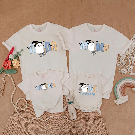 Spooky One Birthday Boy Matching Family Shirts Halloween Ghost Witch Party Outfit  First Birthday Cute Pastel Dada Mama Brother Tee 1st Halloween