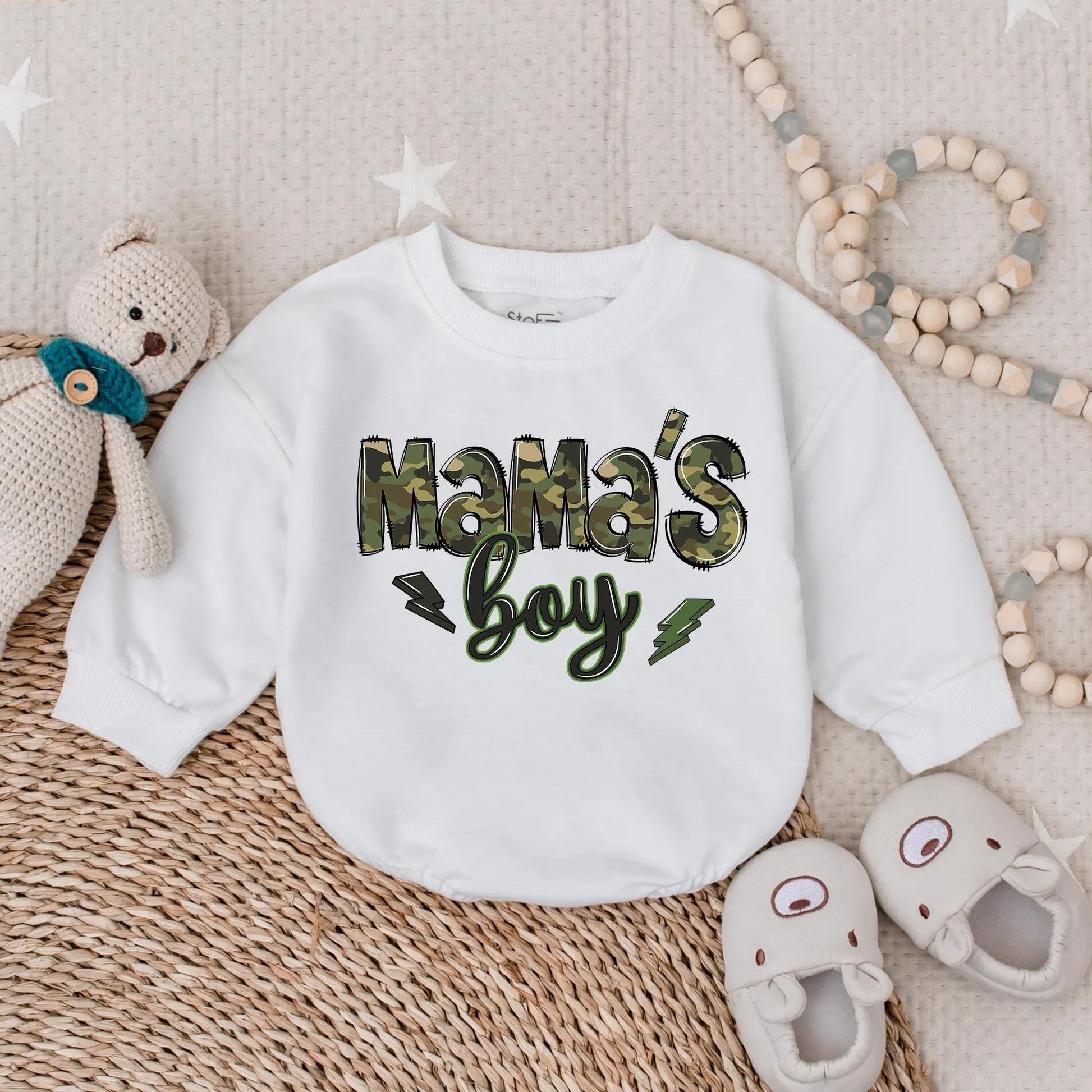 Mama's Boy Bubble Romper Camo Script Green Lightning Bolts Southern Baby Boy Coming Home Outfit New Mom Gift