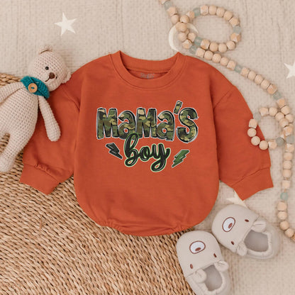 Mama's Boy Bubble Romper Camo Script Green Lightning Bolts Southern Baby Boy Coming Home Outfit New Mom Gift
