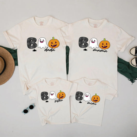Cute BOO Matching Family Halloween Shirts Spooky Ghost Pumpkin Mama Dada Sister Mimi T-Shirts for Group Costume Fun
