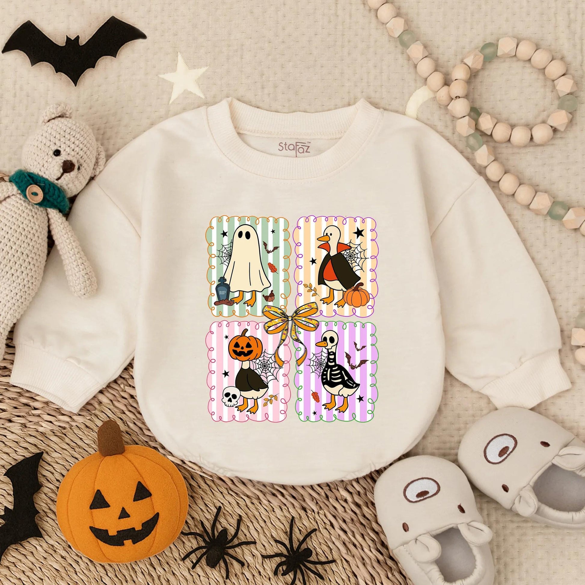 Spooky Goose Baby Romper Sweatshirt Cute Halloween Cartoon Funny Goose Baby Outfit Fall Toddler Gift