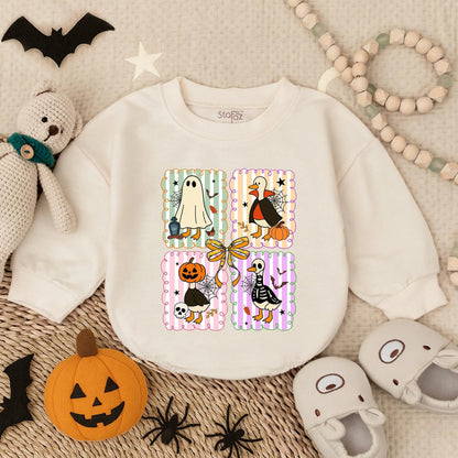 Spooky Goose Baby Romper Sweatshirt Cute Halloween Cartoon Funny Goose Baby Outfit Fall Toddler Gift
