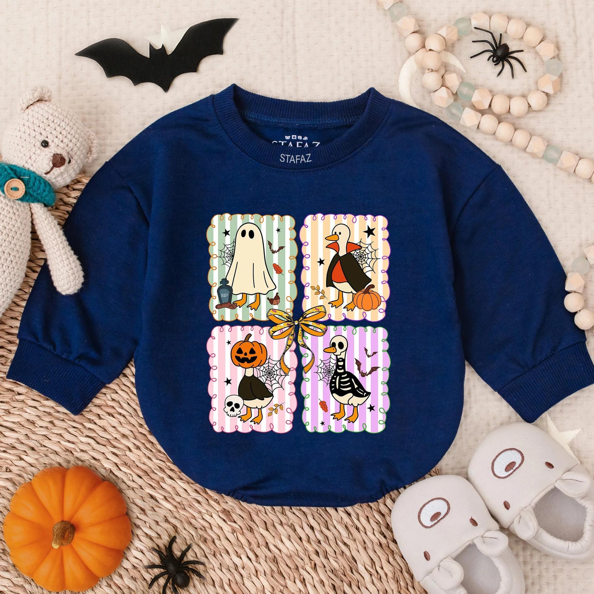 Spooky Goose Baby Romper Sweatshirt Cute Halloween Cartoon Funny Goose Baby Outfit Fall Toddler Gift
