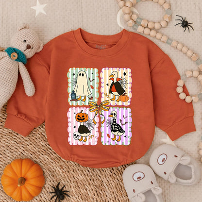 Spooky Goose Baby Romper Sweatshirt Cute Halloween Cartoon Funny Goose Baby Outfit Fall Toddler Gift