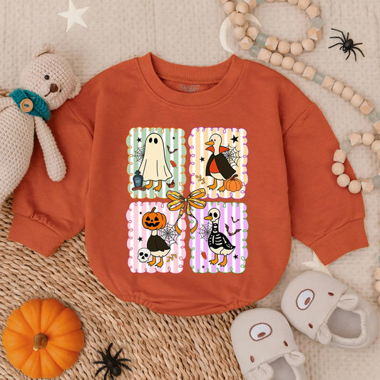 Spooky Goose Baby Romper Sweatshirt Cute Halloween Cartoon Funny Goose Baby Outfit Fall Toddler Gift