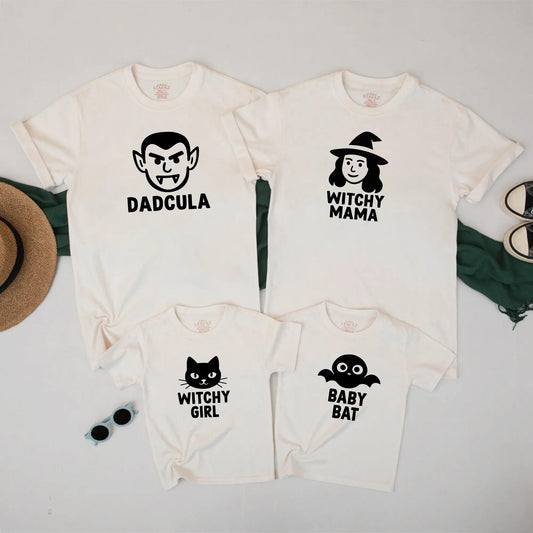 Dadcula Mummy Witchy Girl Baby Bat Matching Halloween Shirts Spooky Family TShirt Cute Fall Outfit Idea