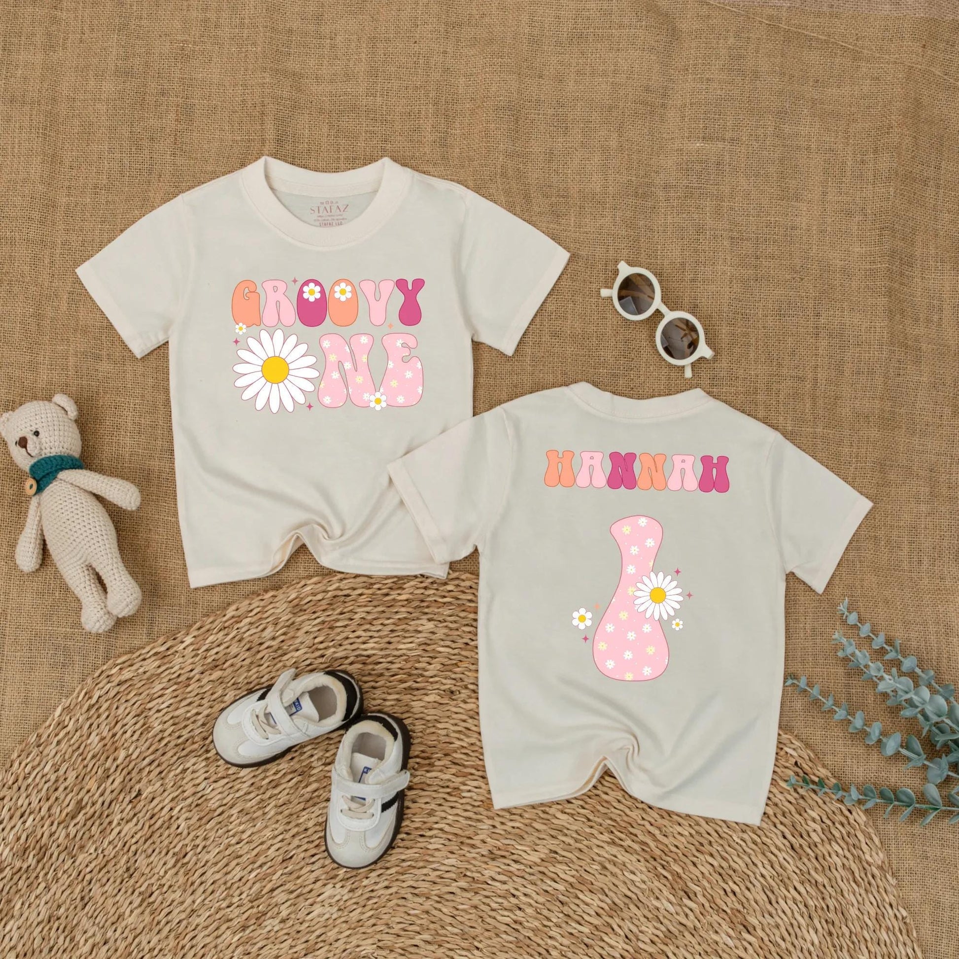 Groovy One Birthday Baby Romper, Boho Daisy First Birthday Outfit for Girl, Retro 70s Style, Pink Orange Purple, One Year Old Gift