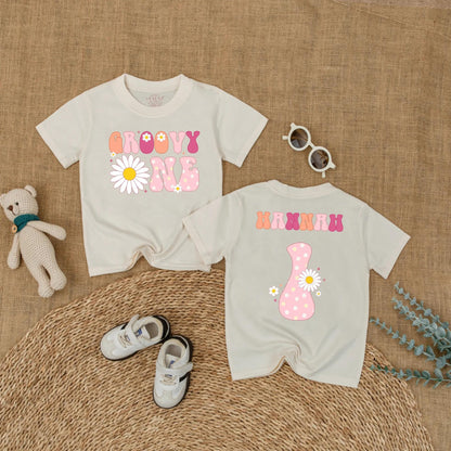 Groovy One Birthday Baby Romper, Boho Daisy First Birthday Outfit for Girl, Retro 70s Style, Pink Orange Purple, One Year Old Gift
