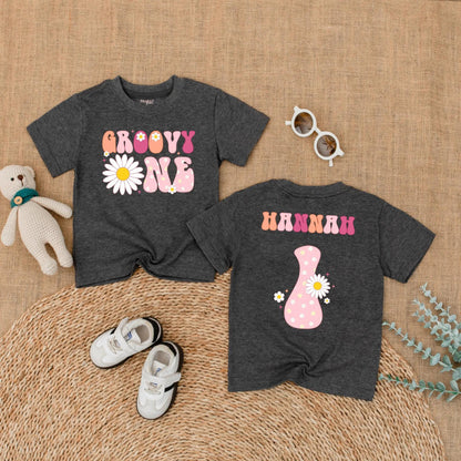 Groovy One Birthday Baby Romper, Boho Daisy First Birthday Outfit for Girl, Retro 70s Style, Pink Orange Purple, One Year Old Gift