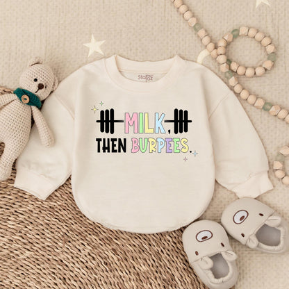 Milk Then Burpees Baby Romper Workout Outfit Newborn Gift Gym Clothes Sporty Infant Boy Girl Summer Romper Baby Shower Gift