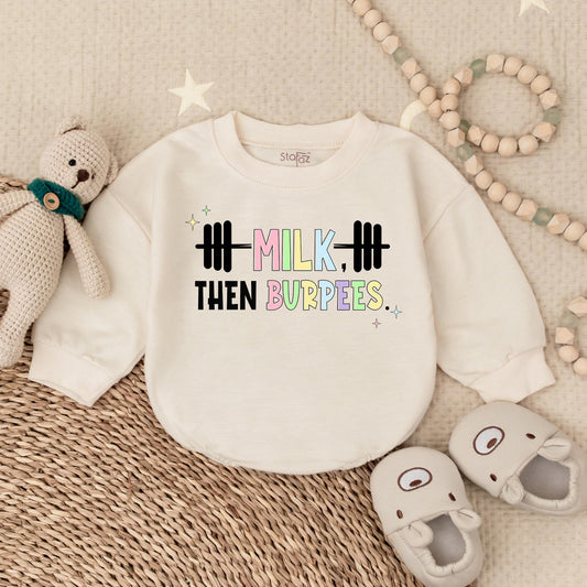 Milk Then Burpees Baby Romper Workout Outfit Newborn Gift Gym Clothes Sporty Infant Boy Girl Summer Romper Baby Shower Gift