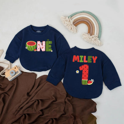 Personalized ONE Watermelon Birthday Romper Outfit for Baby Girl Boy Playful Summer Fruit Design with Sweet Daisy Accents Gift