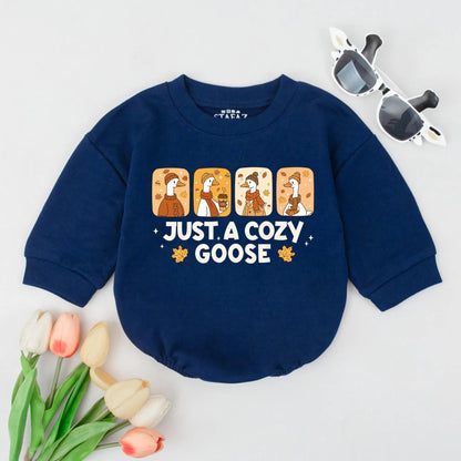 Cozy Goose Bubble Romper Autumn Thanksgiving Outfit for Baby Girl or Boy Funny Fall Newborn Clothes Maple Leaf 1st Thanksgiving Shower Gift 138