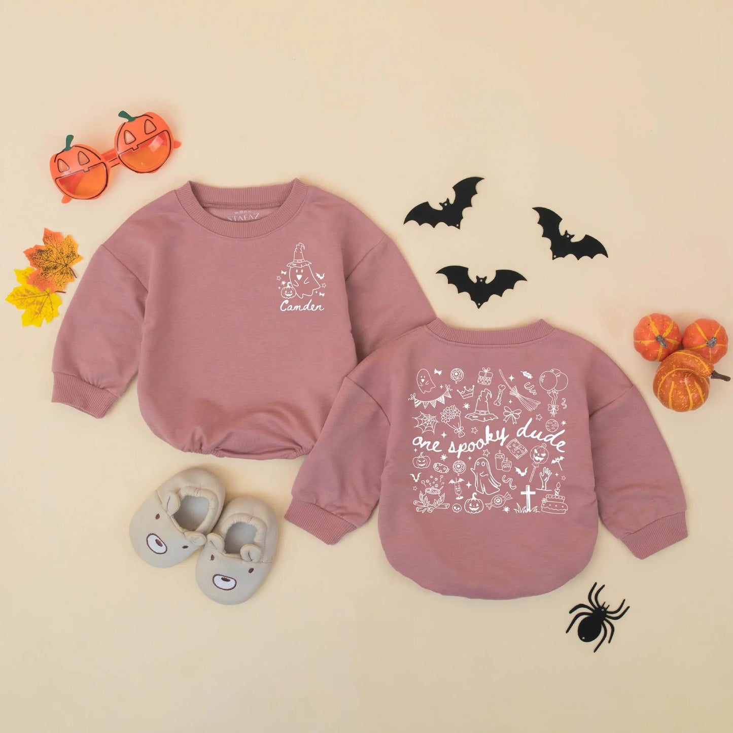 Personalized Spooky Dude Romper: Custom Halloween Baby Outfit with Ghost & Pumpkin Design, Birthday Bodysuit, First Halloween Gift, Fall Clothes 138