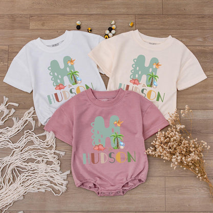 Custom Dinosaur H Baby Outfit: Personalized Hudson Name Sweatshirt & Bodysuit Set, Dino Birthday Gift, Boy Girl Clothes