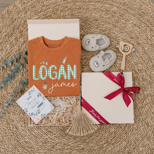 Custom Logan James Green Checkered Romper Cute Flying Duck Baby Gift 1st Birthday Outfit Toddler