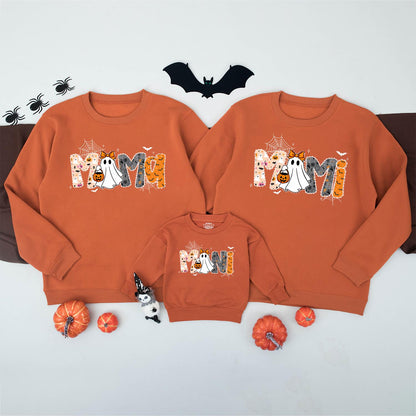Matching Mama Mini Halloween Sweatshirts, Spooky Ghost & Bats Design, Mommy and Me, Retro Fall Family Shirts
