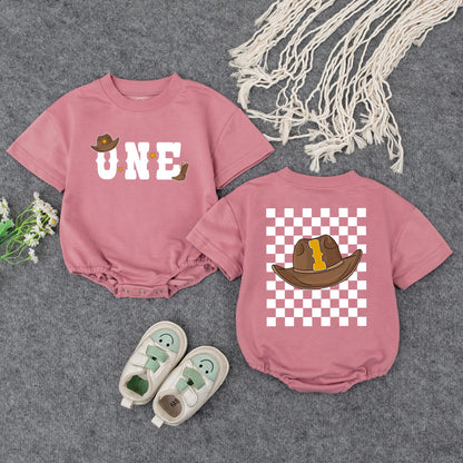 My First Rodeo Cowboy Romper Outfit for Baby Boy Cute Western Birthday Celebration Brown Hat Boot Stars Yellow 1