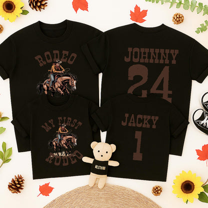My First Rodeo 1st Birthday Family Matching Western Farm Party Outfits for Mama Daddy, Rustic Brown Vintage Cowboy Tee