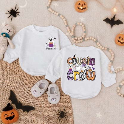 Amelia's Ghost Cousin Crew Halloween Outfit Personalized Baby Toddler Romper Spooky Family Matching Boo Crew Shirt