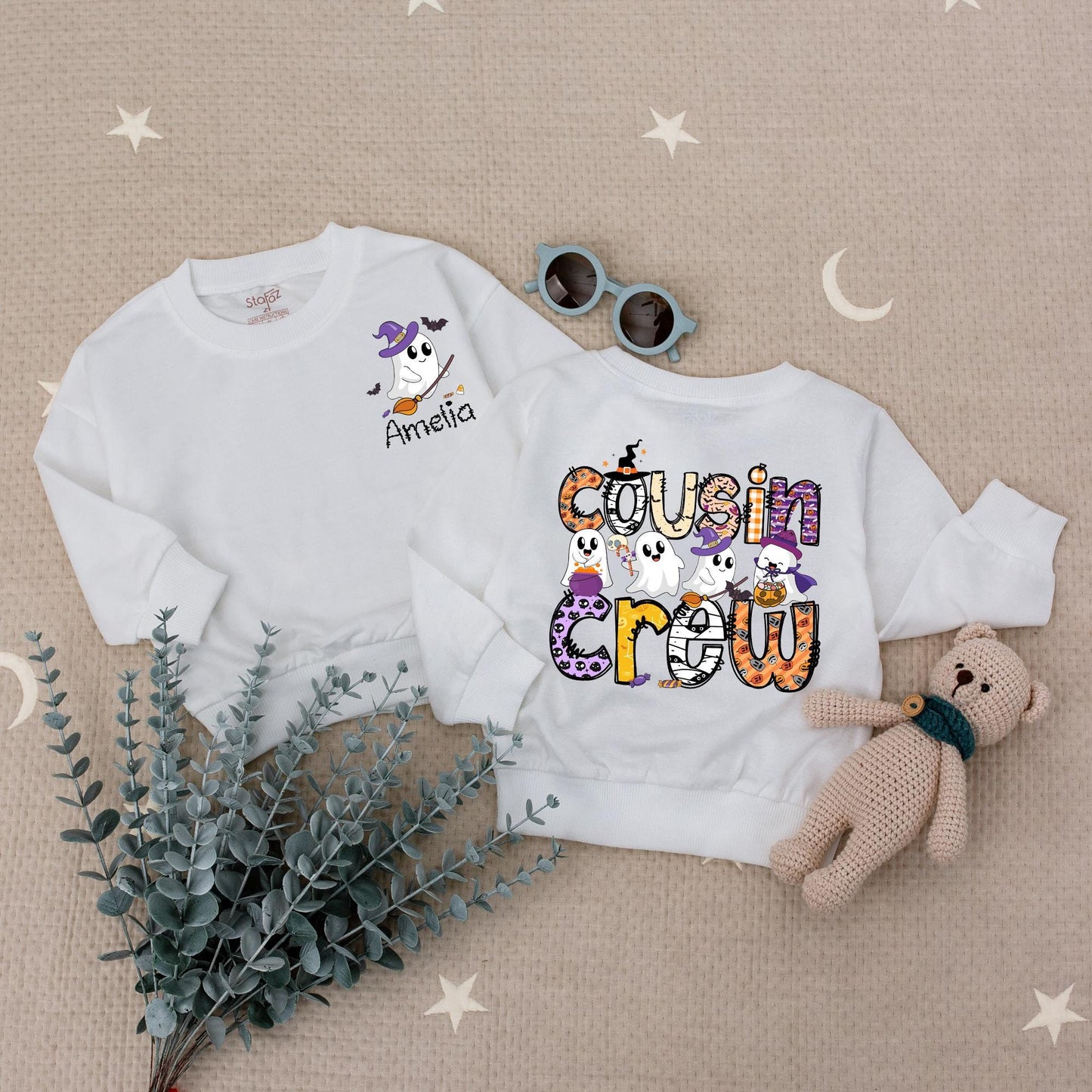 Amelia's Ghost Cousin Crew Halloween Outfit Personalized Baby Toddler Romper Spooky Family Matching Boo Crew Shirt