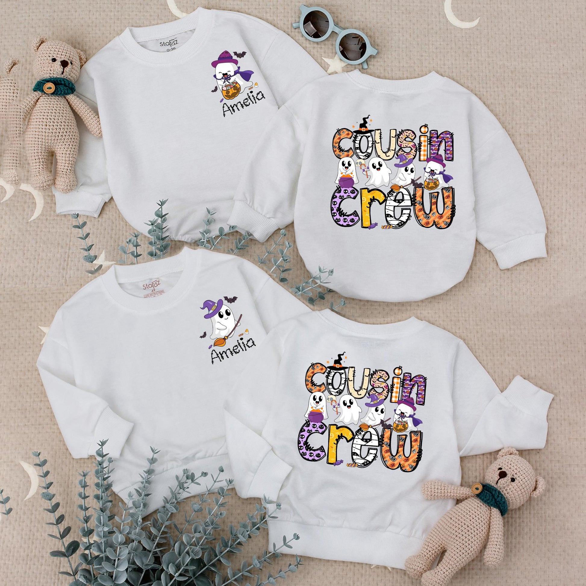 Amelia's Ghost Cousin Crew Halloween Outfit Personalized Baby Toddler Romper Spooky Family Matching Boo Crew Shirt