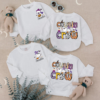 Amelia's Ghost Cousin Crew Halloween Outfit Personalized Baby Toddler Romper Spooky Family Matching Boo Crew Shirt
