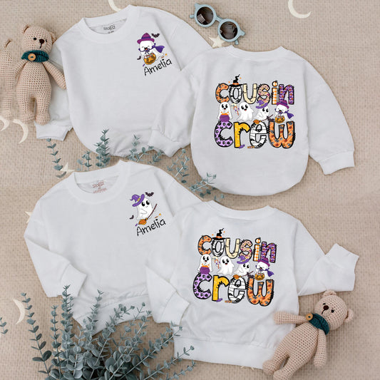 Amelia's Ghost Cousin Crew Halloween Outfit Personalized Baby Toddler Romper Spooky Family Matching Boo Crew Shirt
