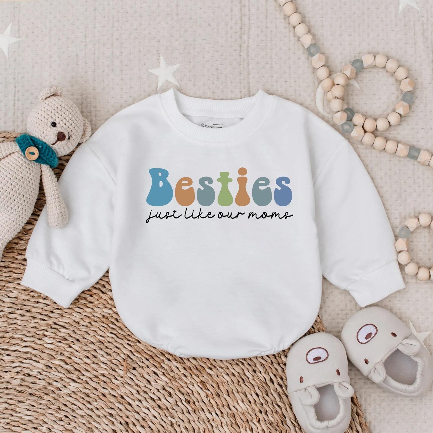 Besties Just Like Our Moms Bubble Romper Cute Matching Baby Outfit Toddler Gift Friends Retro Style Adorable Infant Clothes