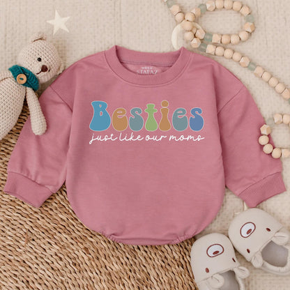 Besties Just Like Our Moms Bubble Romper Cute Matching Baby Outfit Toddler Gift Friends Retro Style Adorable Infant Clothes