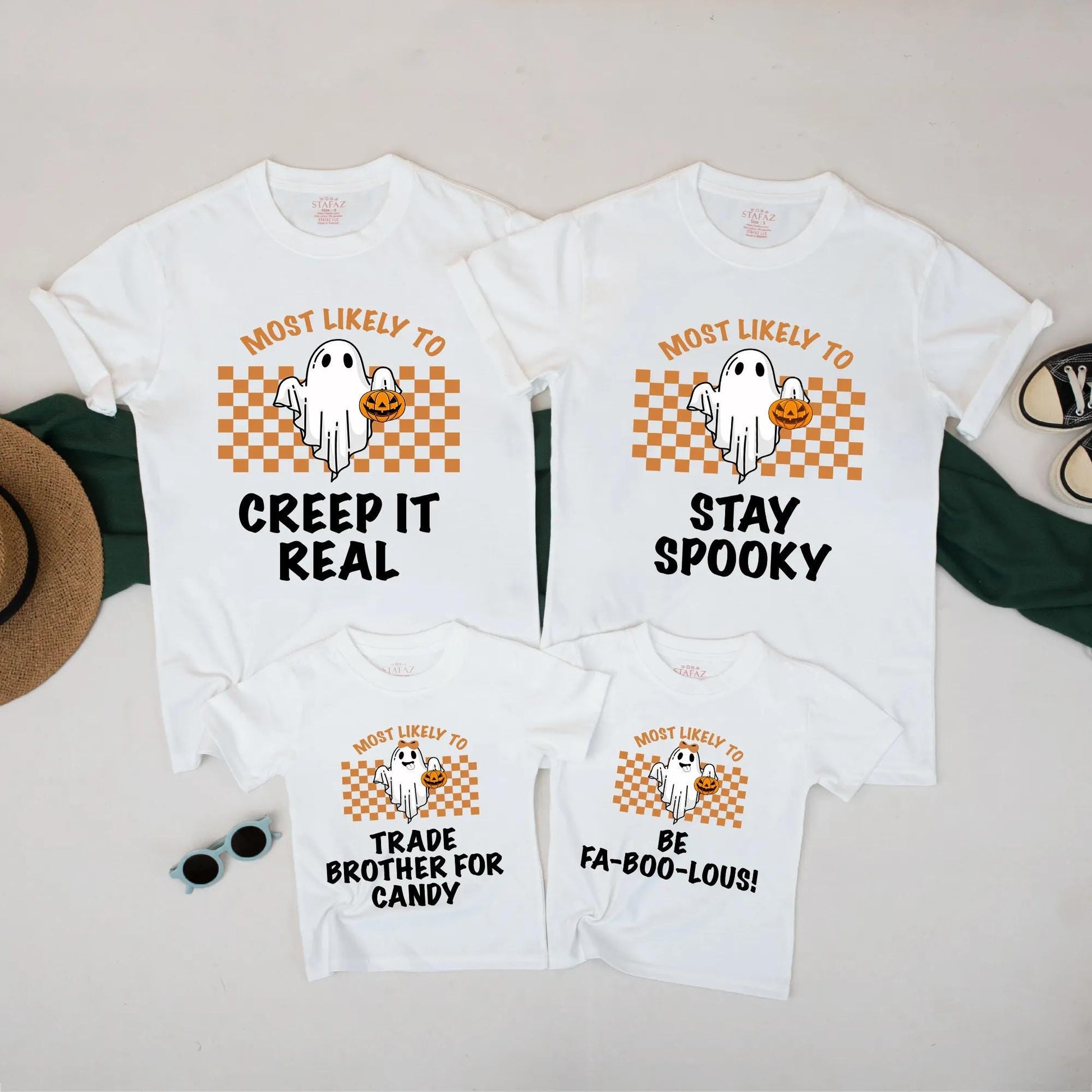 Spooky Little Ghost! Funny Halloween Kids T-Shirt - Most Likely To Series - Retro Checkerboard Tee - Cute Toddler Fall Outfit, Fa-Boo-Lous Style