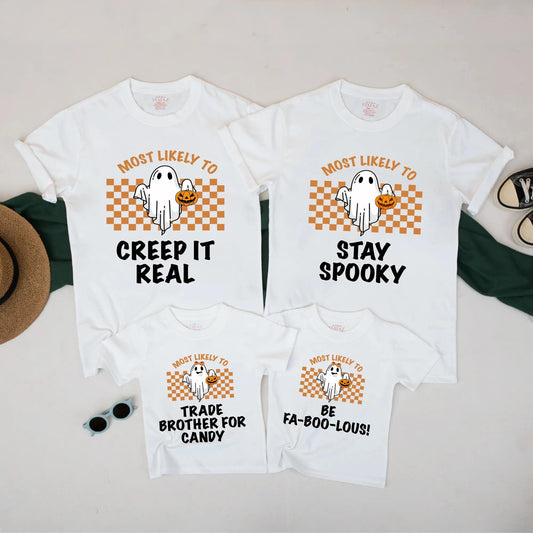 Spooky Little Ghost! Funny Halloween Kids T-Shirt - Most Likely To Series - Retro Checkerboard Tee - Cute Toddler Fall Outfit, Fa-Boo-Lous Style