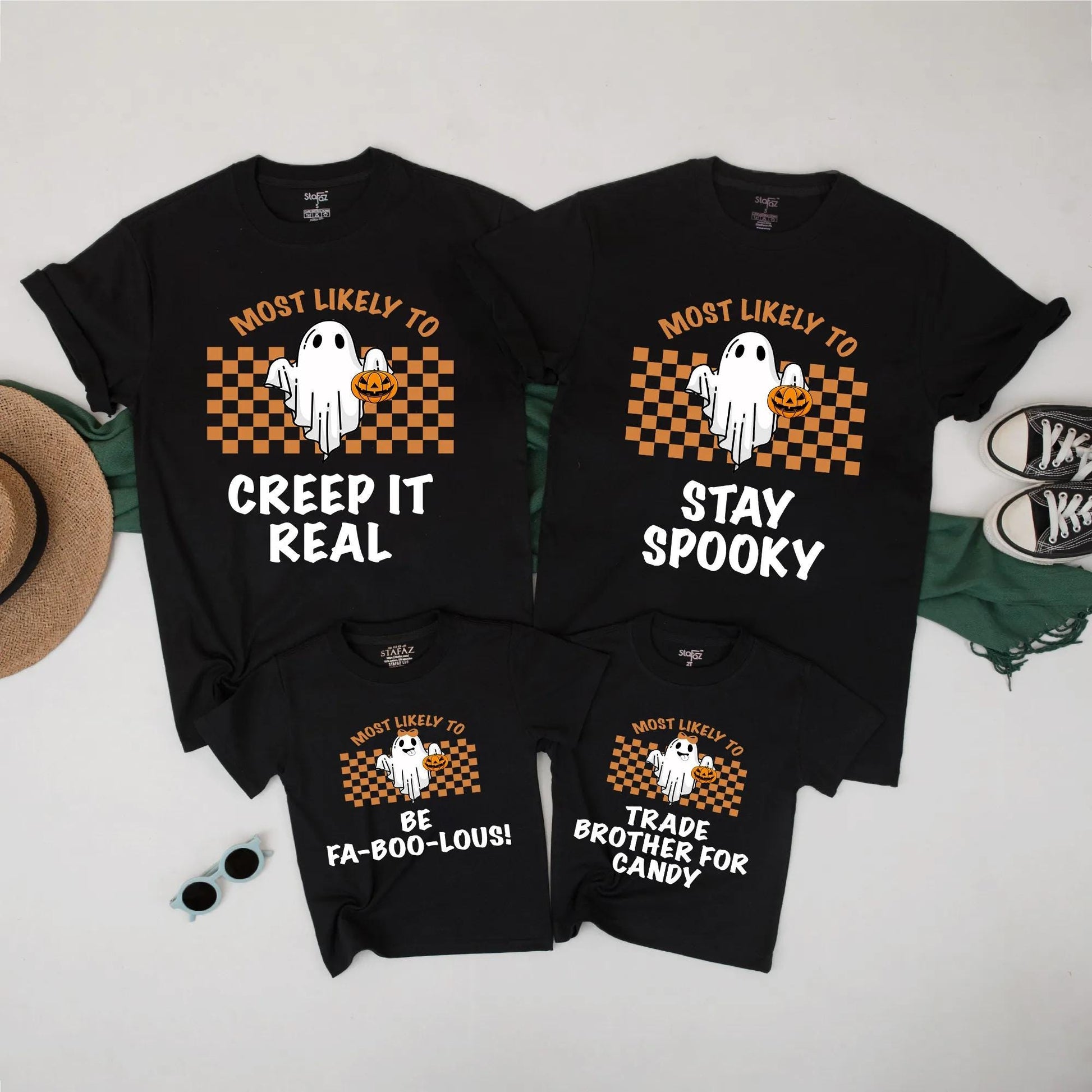 Spooky Little Ghost! Funny Halloween Kids T-Shirt - Most Likely To Series - Retro Checkerboard Tee - Cute Toddler Fall Outfit, Fa-Boo-Lous Style