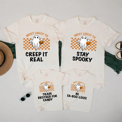 Spooky Little Ghost! Funny Halloween Kids T-Shirt - Most Likely To Series - Retro Checkerboard Tee - Cute Toddler Fall Outfit, Fa-Boo-Lous Style