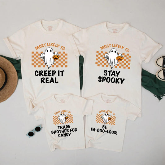 Spooky Little Ghost! Funny Halloween Kids T-Shirt - Most Likely To Series - Retro Checkerboard Tee - Cute Toddler Fall Outfit, Fa-Boo-Lous Style