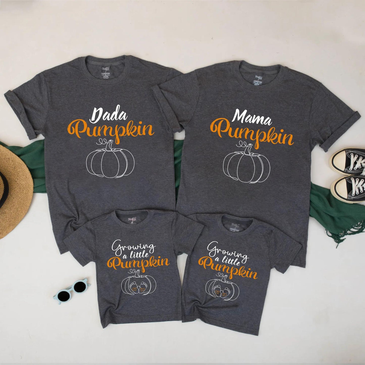 Family Matching Pumpkin Shirts Fall Halloween Pregnancy Reveal Cute Mama Dada Growing a Little Pumpkin Baby Announcement Outfits