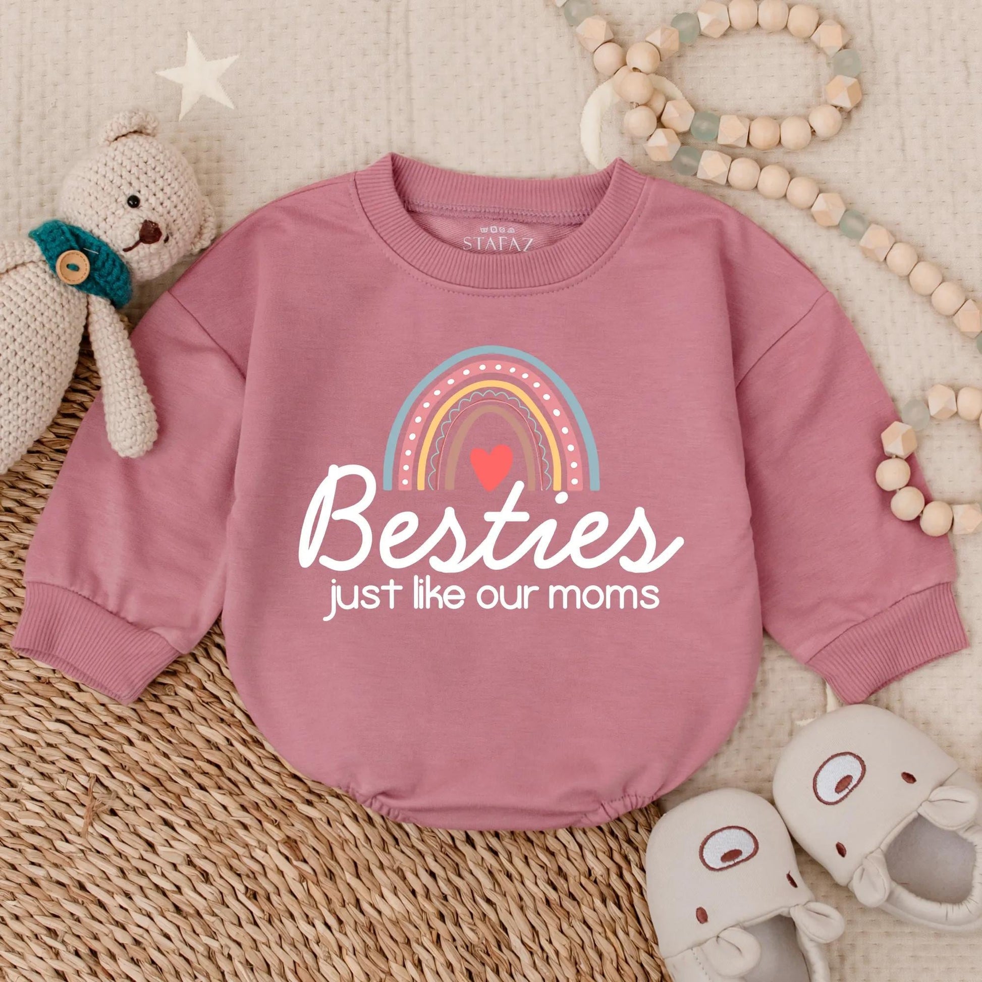 Besties Just Like Our Moms Baby Bubble Romper Cute Pastel Rainbow Heart Matching Outfit Adorable Gift Idea