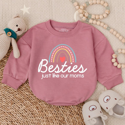 Besties Just Like Our Moms Baby Bubble Romper Cute Pastel Rainbow Heart Matching Outfit Adorable Gift Idea