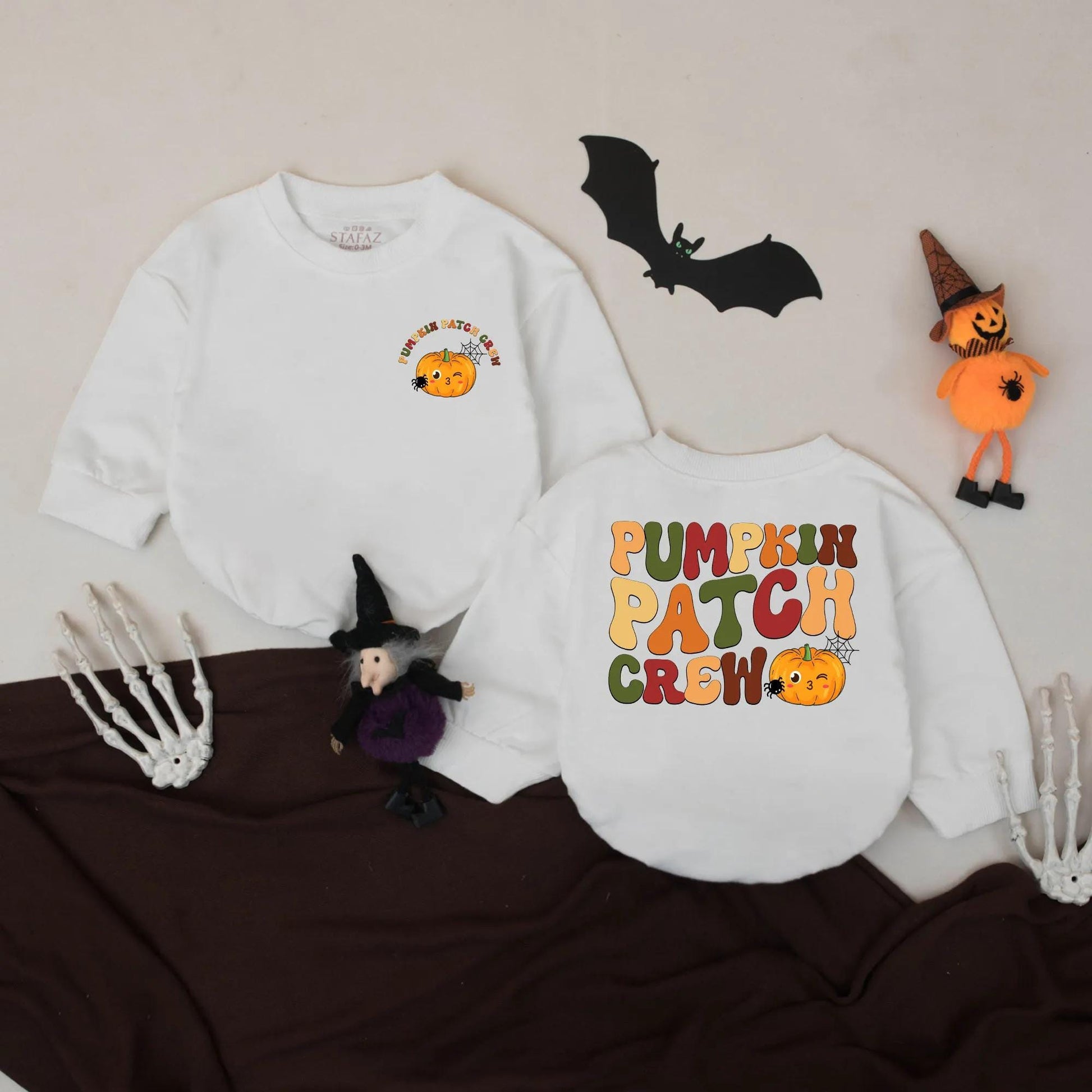 Pumpkin Patch Crew Baby Romper Retro Fall Autumn Outfit Cute Winking Pumpkin Halloween Baby Shower Gift Seasonal Infant Clothes