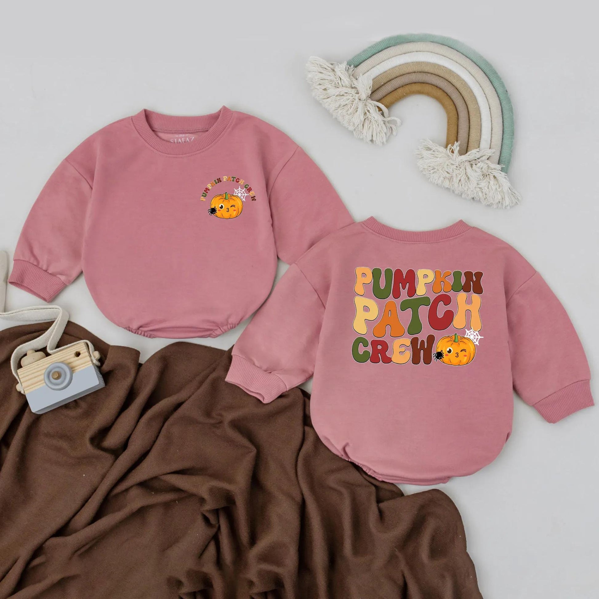 Pumpkin Patch Crew Baby Romper Retro Fall Autumn Outfit Cute Winking Pumpkin Halloween Baby Shower Gift Seasonal Infant Clothes