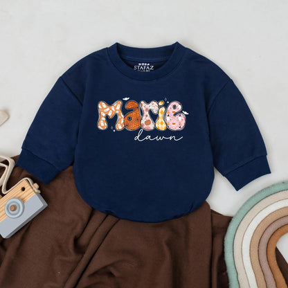 Custom Marie Halloween Romper: Spooky Cute Personalized First Halloween Baby Bodysuit, Bubbly Ghost, Pumpkin, Argyle Design, Halloween Baby Clothes