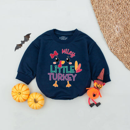 Custom Name Little Turkey Romper, My First Thanksgiving Outfit, Baby Girl Autumn Romper, Personalized Fall Clothes, Cute Thanksgiving Baby Clothes (139 chars)