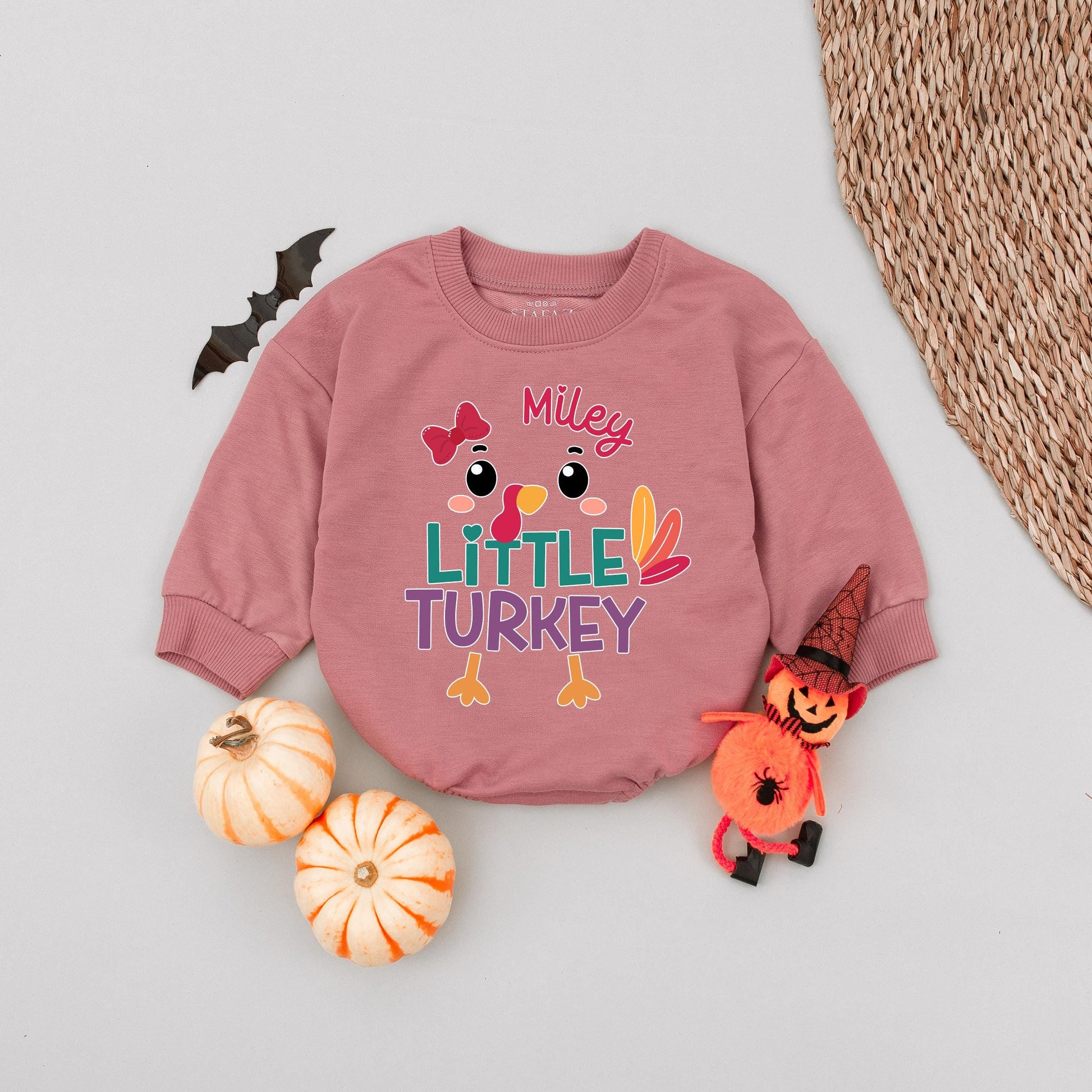 Custom Name Little Turkey Romper, My First Thanksgiving Outfit, Baby Girl Autumn Romper, Personalized Fall Clothes, Cute Thanksgiving Baby Clothes (139 chars)