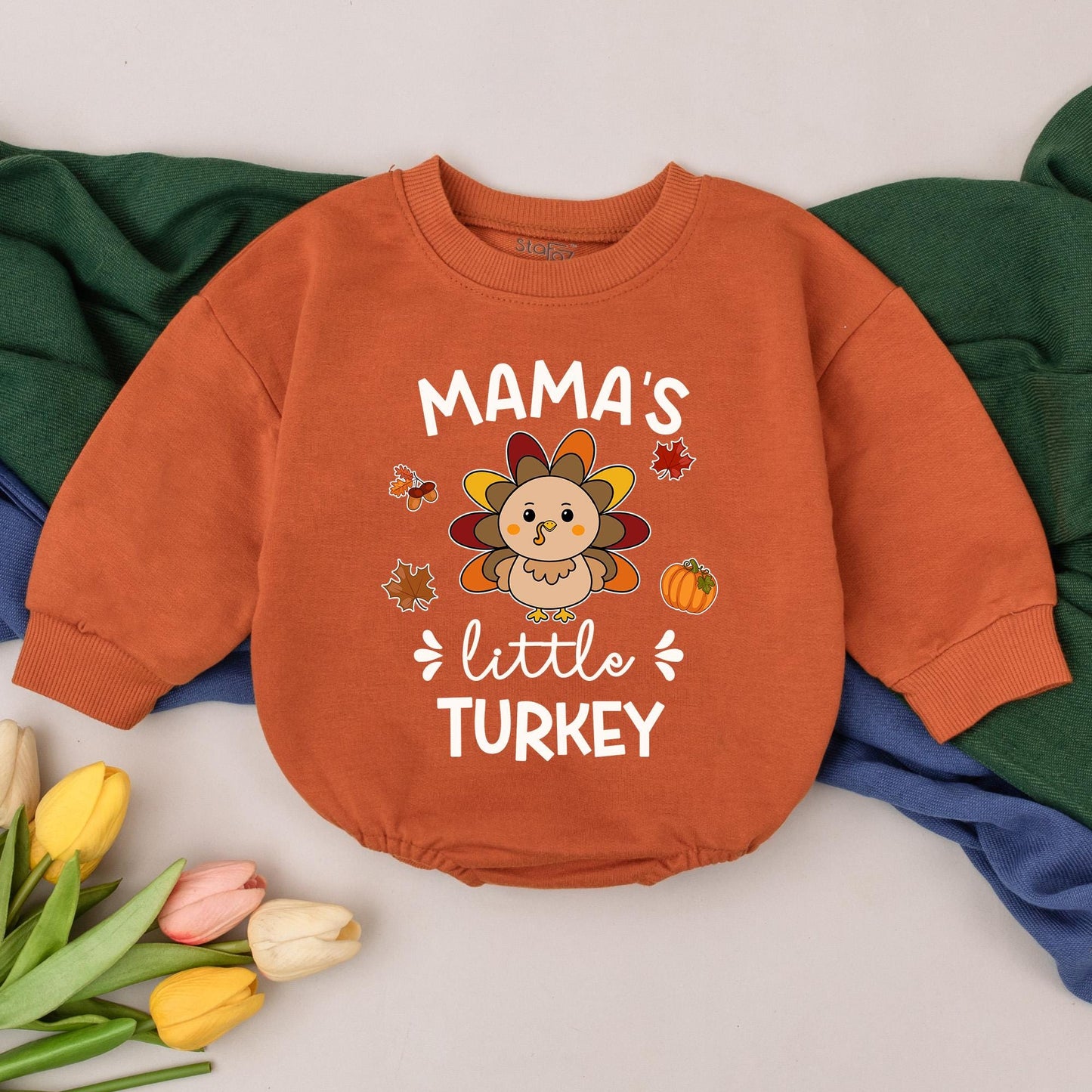 Personalized Mama's Little Turkey Thanksgiving Romper, Fall Baby Outfit, Cute Autumn Turkey Design, My First Thanksgiving Outfit, Baby Shower Gift 139
