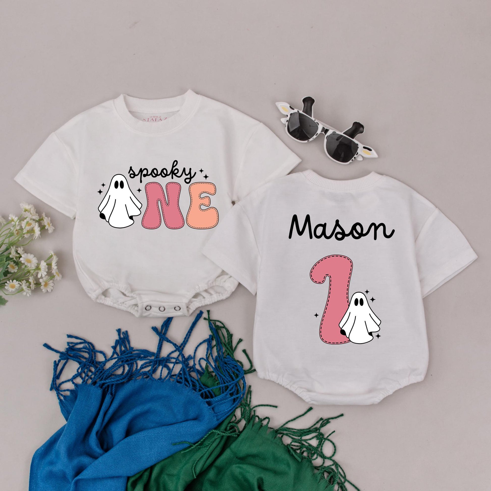 Spooky One Pastel Ghost Romper My First Halloween Birthday Outfit Baby Girl Little Boo Shower Gift